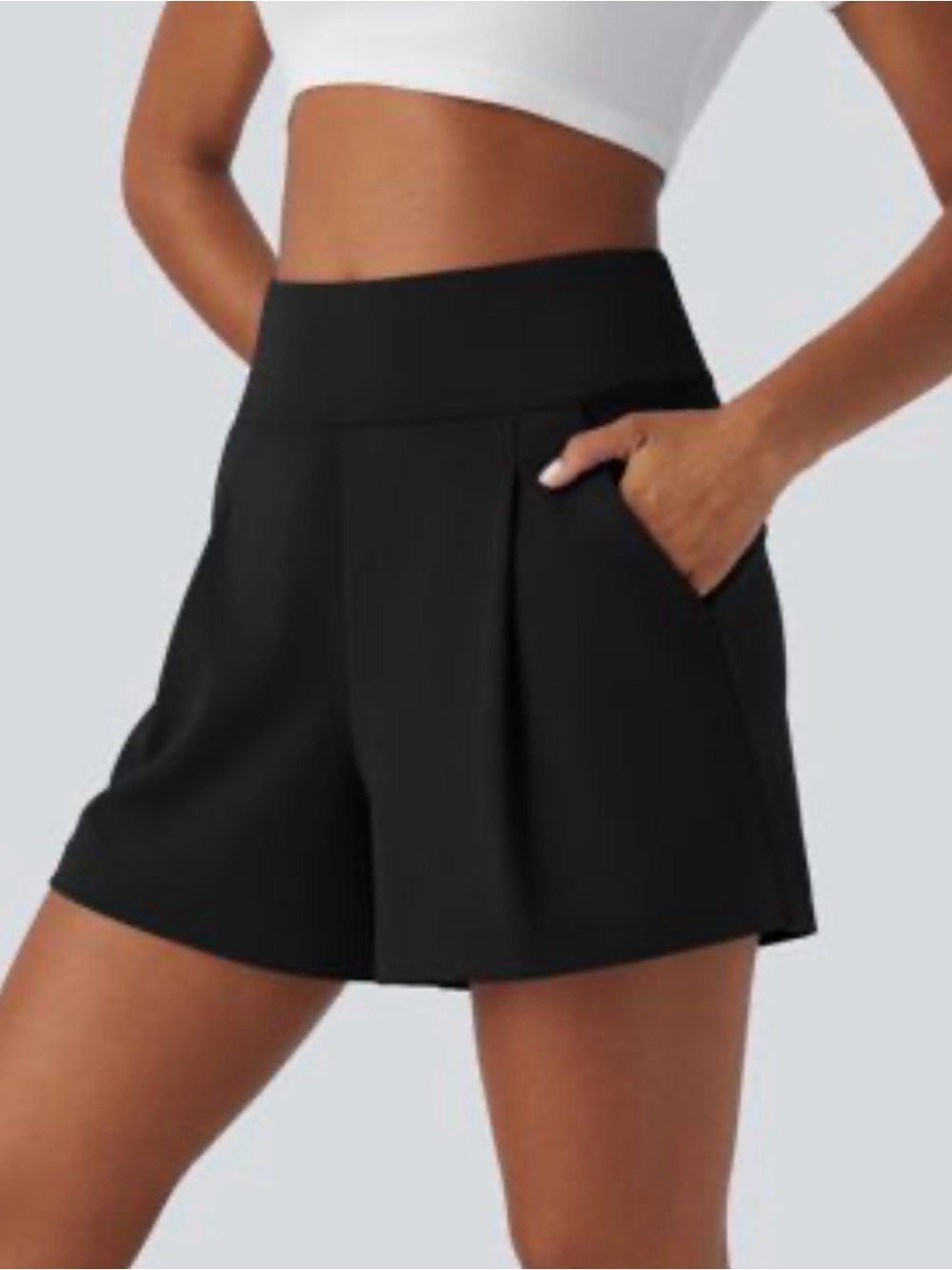 HALARA Black High-Waist Work Baggy Shorts with Pockets, 4”